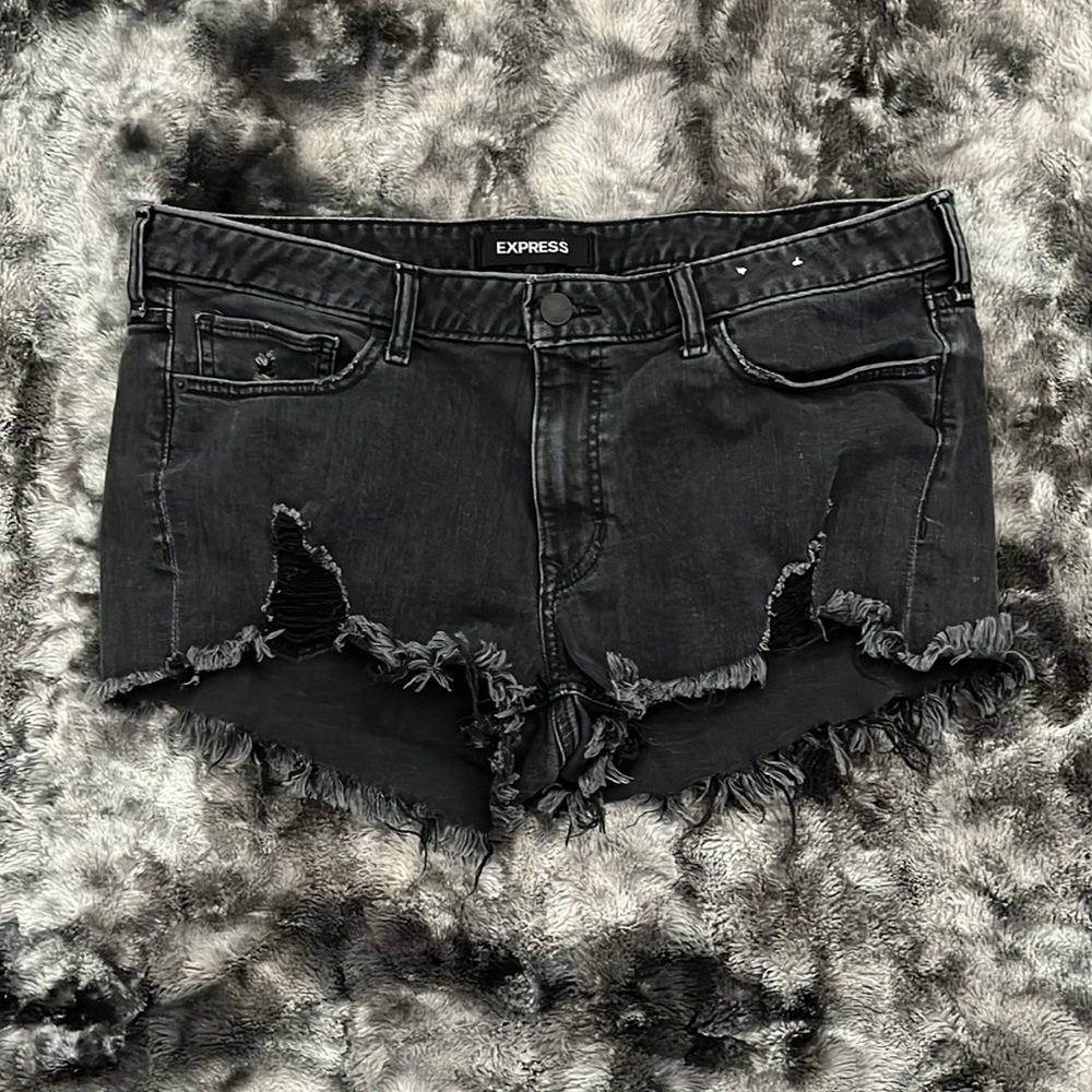 Express Black Distressed Jean Shorts